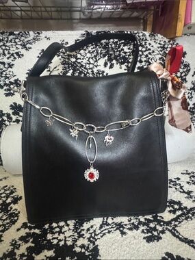 Vintage Coach! Black Women’s Shoulder Bag with Silver Charm Chain and Twilly!